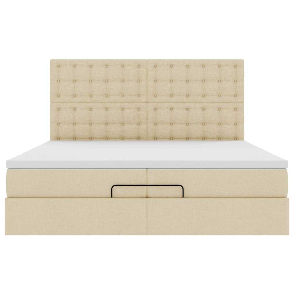 Ottoman bed met matrassen en LED's 200x200cm stof crèmekleurig