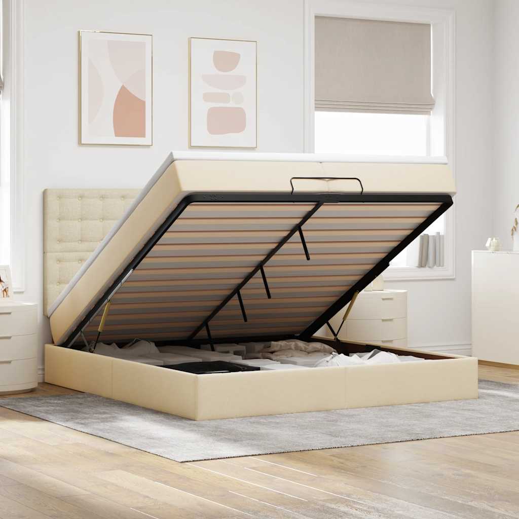 Ottoman bed met matrassen en LED's 200x200cm stof crèmekleurig