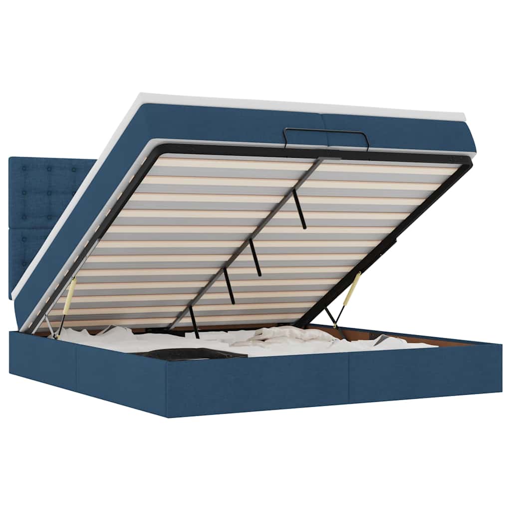 Ottoman bed met matrassen en LED's 200x200cm stof blauw is nu te koop bij PeponiXL, paradijselijk wonen!
