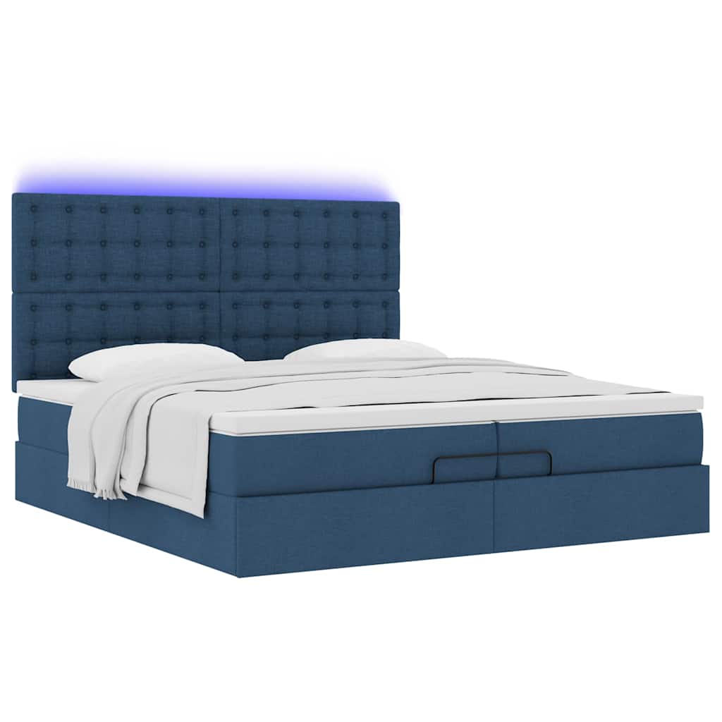 Ottoman bed met matrassen en LED's 200x200cm stof blauw is nu te koop bij PeponiXL, paradijselijk wonen!