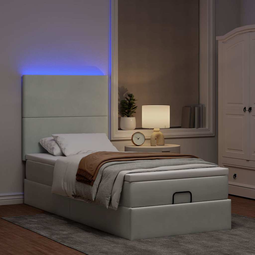 Ottoman bed met matrassen en LED's 80x200cm fluweel lichtgrijs is nu te koop bij PeponiXL, paradijselijk wonen!