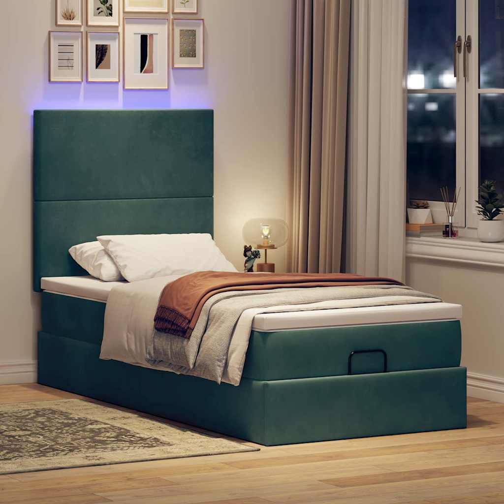 Ottoman bed met matrassen en LED's 80x200cm fluweel donkergroen is nu te koop bij PeponiXL, paradijselijk wonen!