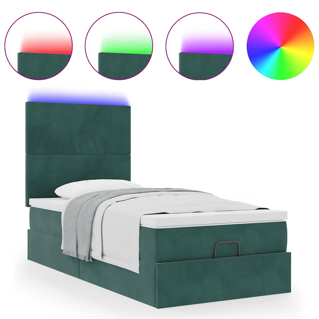 Ottoman bed met matrassen en LED's 80x200cm fluweel donkergroen is nu te koop bij PeponiXL, paradijselijk wonen!