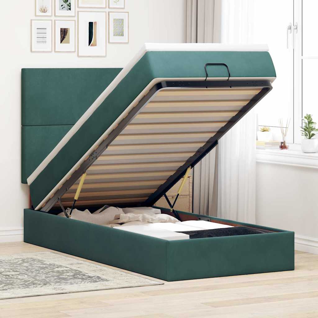 Ottoman bed met matrassen en LED's 80x200cm fluweel donkergroen is nu te koop bij PeponiXL, paradijselijk wonen!