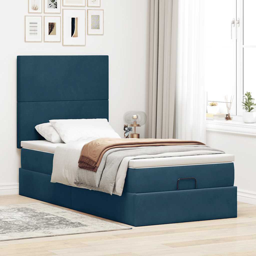 Ottoman bed met matrassen en LED's 80x200cm fluweel donkerblauw