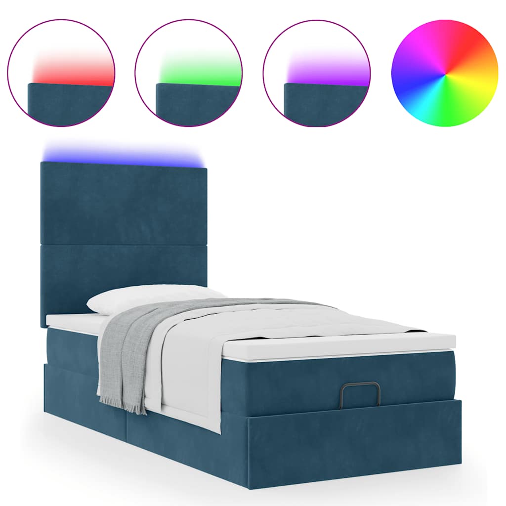 Ottoman bed met matrassen en LED's 80x200cm fluweel donkerblauw