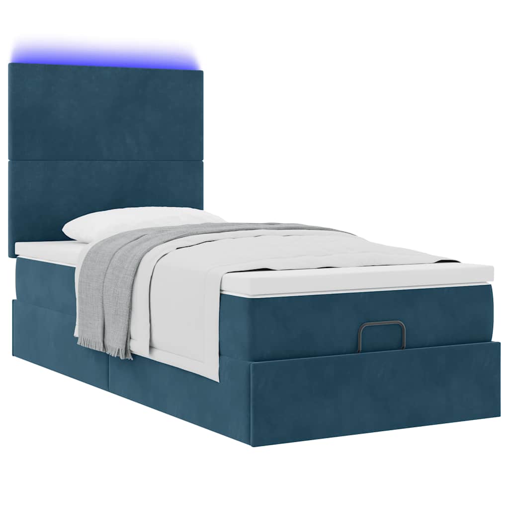 Ottoman bed met matrassen en LED's 80x200cm fluweel donkerblauw