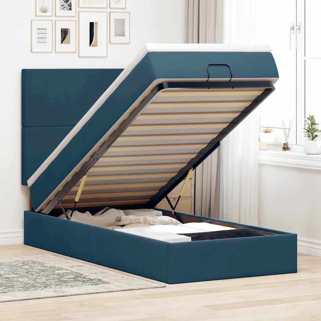 Ottoman bed met matrassen en LED's 80x200cm fluweel donkerblauw
