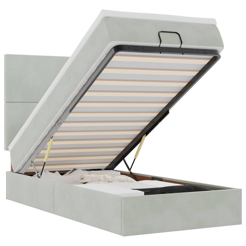Ottoman bed met matrassen en LED's 90x190cm fluweel lichtgrijs is nu te koop bij PeponiXL, paradijselijk wonen!