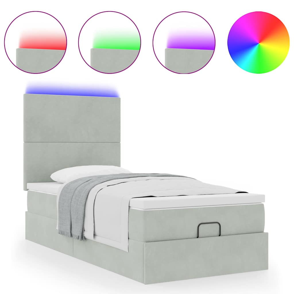 Ottoman bed met matrassen en LED's 90x190cm fluweel lichtgrijs is nu te koop bij PeponiXL, paradijselijk wonen!