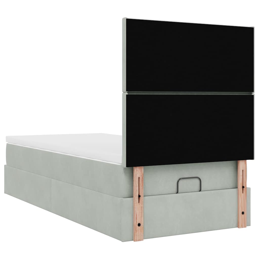Ottoman bed met matrassen en LED's 90x190cm fluweel lichtgrijs is nu te koop bij PeponiXL, paradijselijk wonen!