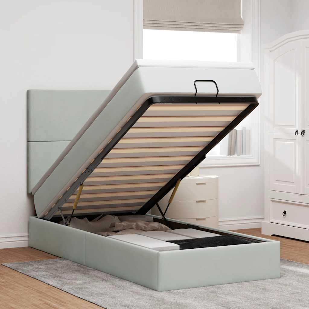 Ottoman bed met matrassen en LED's 90x190cm fluweel lichtgrijs is nu te koop bij PeponiXL, paradijselijk wonen!
