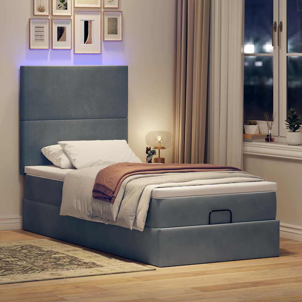 Ottoman bed met matrassen en LED's 90x190cm fluweel donkergrijs is nu te koop bij PeponiXL, paradijselijk wonen!