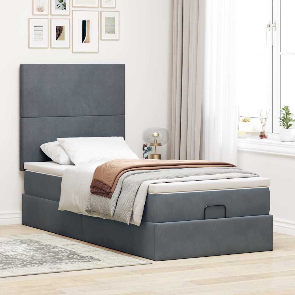 Ottoman bed met matrassen en LED's 90x190cm fluweel donkergrijs is nu te koop bij PeponiXL, paradijselijk wonen!