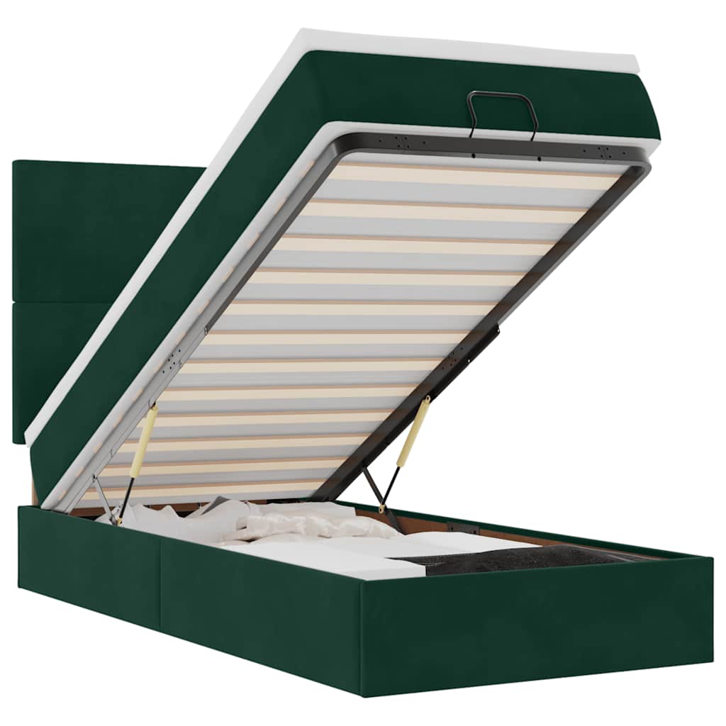 Ottoman bed met matrassen en LED's 90x190cm fluweel donkergroen is nu te koop bij PeponiXL, paradijselijk wonen!