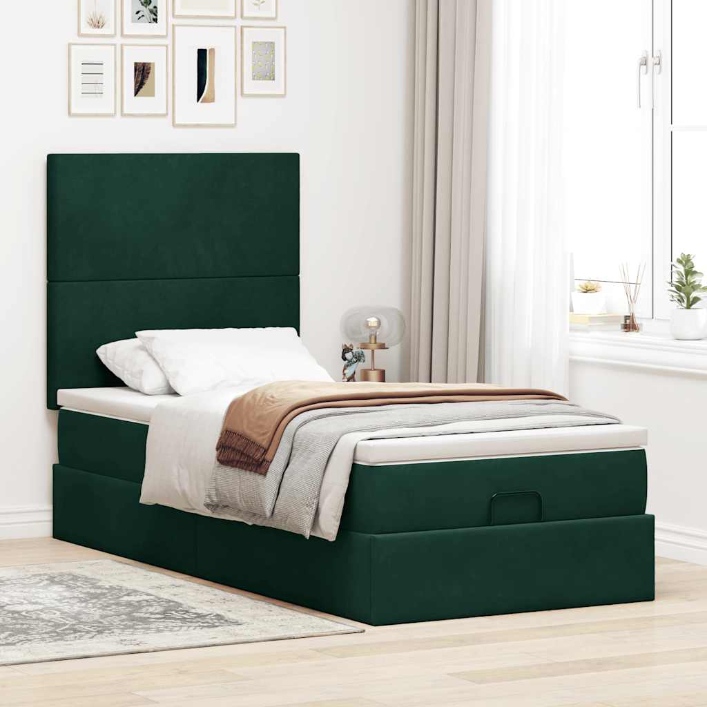 Ottoman bed met matrassen en LED's 90x190cm fluweel donkergroen is nu te koop bij PeponiXL, paradijselijk wonen!