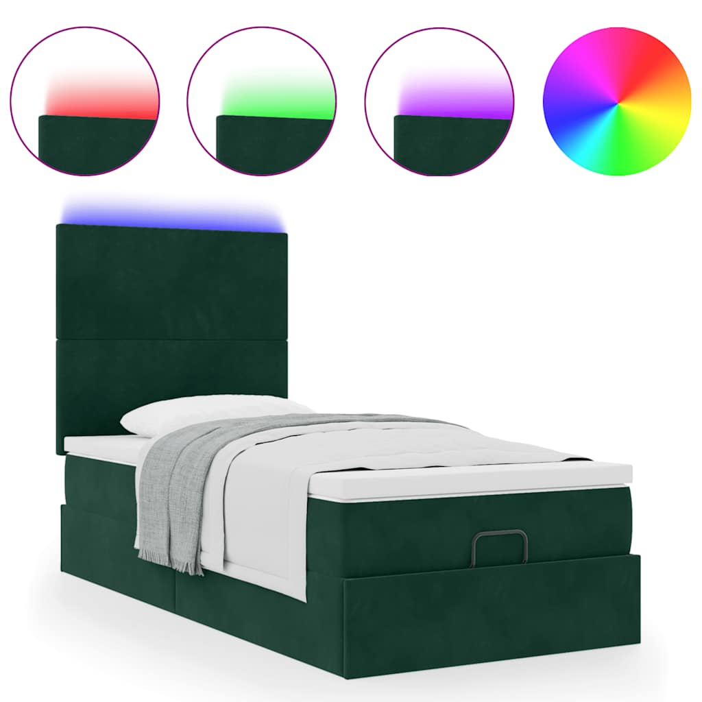 Ottoman bed met matrassen en LED's 90x190cm fluweel donkergroen is nu te koop bij PeponiXL, paradijselijk wonen!