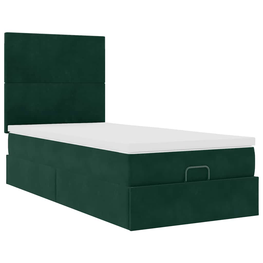 Ottoman bed met matrassen en LED's 90x190cm fluweel donkergroen is nu te koop bij PeponiXL, paradijselijk wonen!