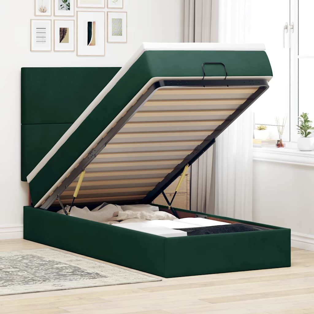 Ottoman bed met matrassen en LED's 90x190cm fluweel donkergroen is nu te koop bij PeponiXL, paradijselijk wonen!