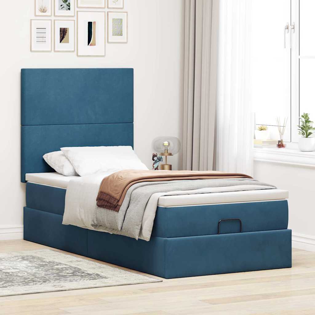 Ottoman bed met matrassen en LED's 90x190cm fluweel donkerblauw is nu te koop bij PeponiXL, paradijselijk wonen!