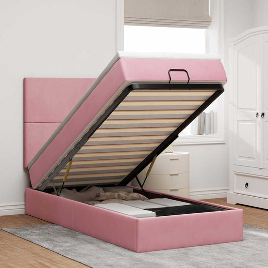 Ottoman bed met matrassen en LED's 90x190cm fluweel roze is nu te koop bij PeponiXL, paradijselijk wonen!