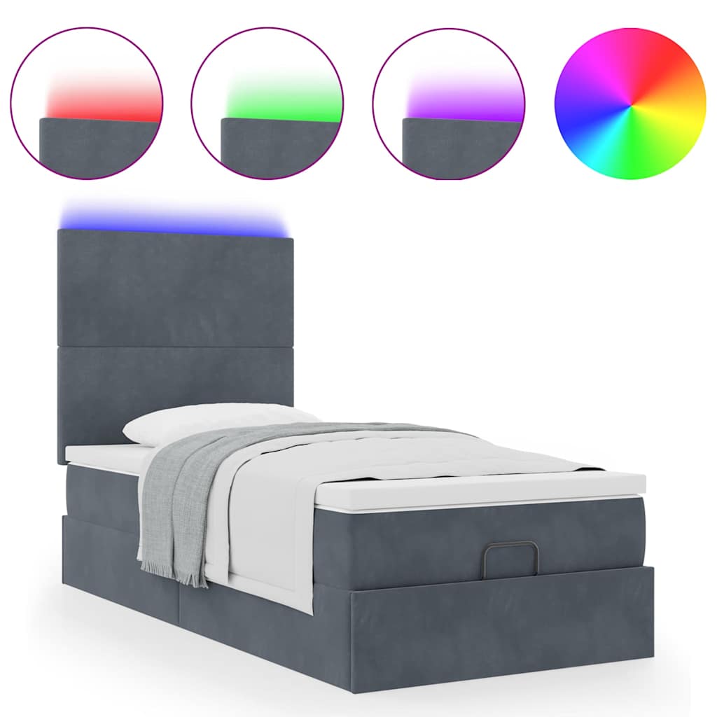 Ottoman bed met matrassen en LED's 90x200cm fluweel donkergrijs is nu te koop bij PeponiXL, paradijselijk wonen!