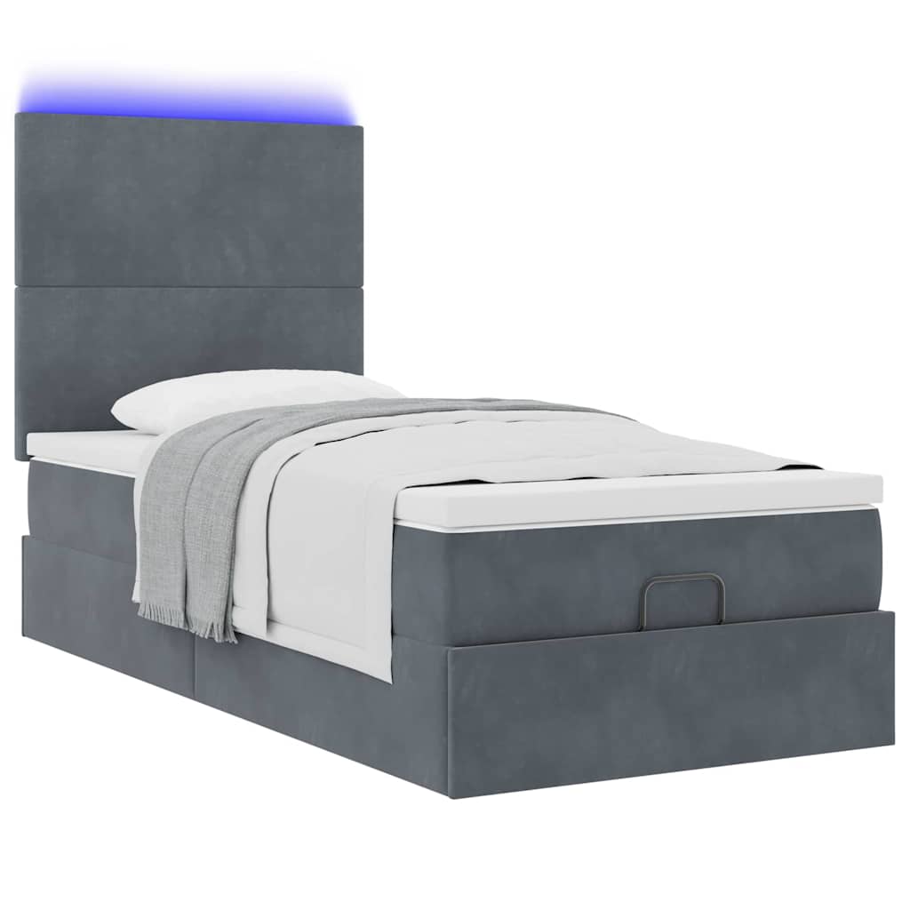 Ottoman bed met matrassen en LED's 90x200cm fluweel donkergrijs is nu te koop bij PeponiXL, paradijselijk wonen!