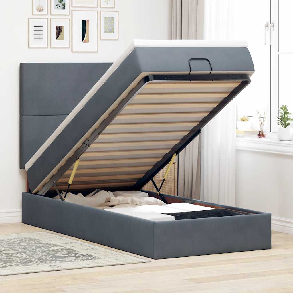 Ottoman bed met matrassen en LED's 90x200cm fluweel donkergrijs is nu te koop bij PeponiXL, paradijselijk wonen!