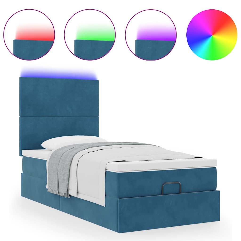 Ottoman bed met matrassen en LED's 90x200cm fluweel donkerblauw is nu te koop bij PeponiXL, paradijselijk wonen!