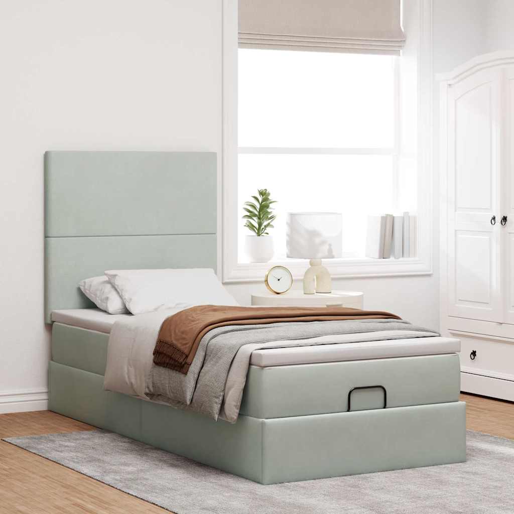 Ottoman bed met matrassen en LED's 100x200cm fluweel lichtgrijs is nu te koop bij PeponiXL, paradijselijk wonen!