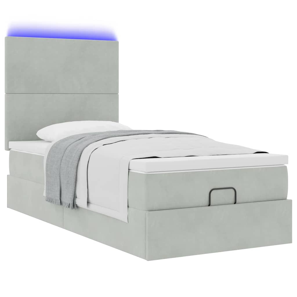 Ottoman bed met matrassen en LED's 100x200cm fluweel lichtgrijs is nu te koop bij PeponiXL, paradijselijk wonen!