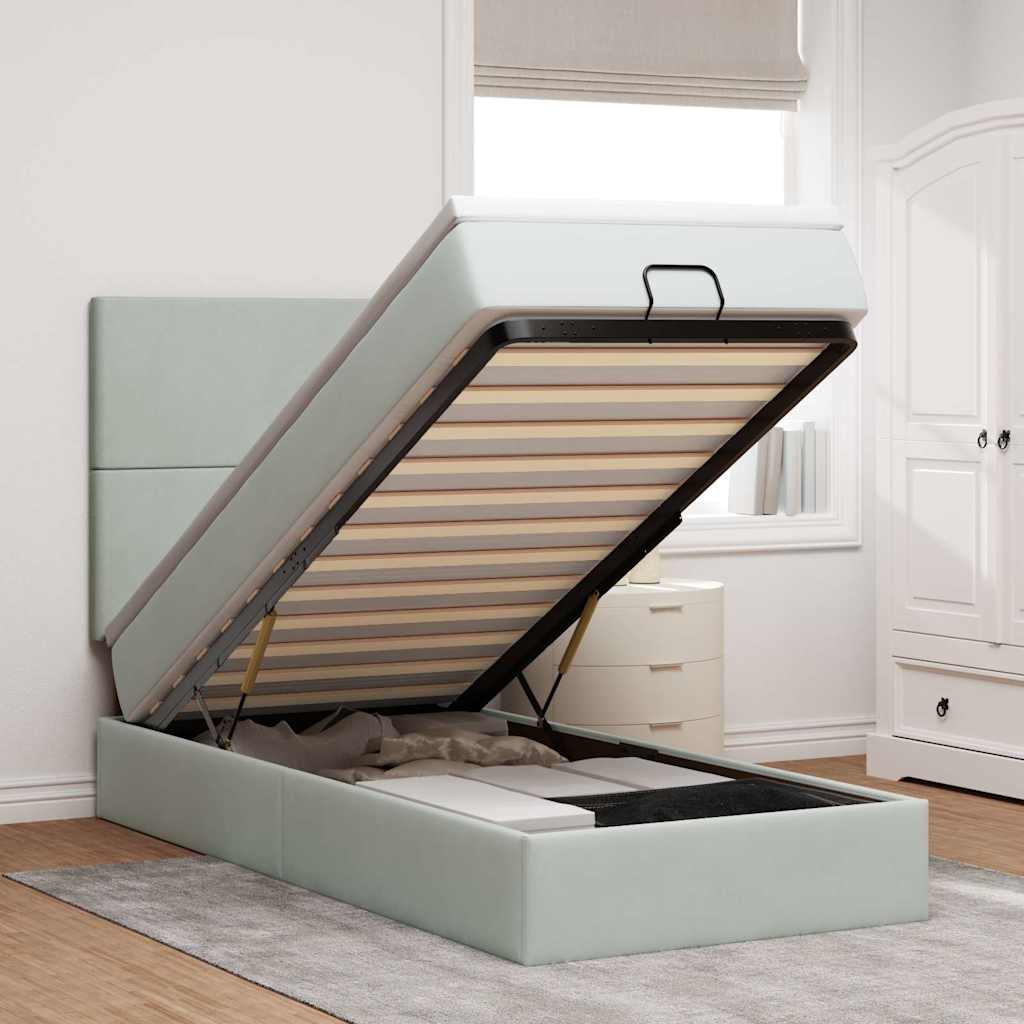 Ottoman bed met matrassen en LED's 100x200cm fluweel lichtgrijs is nu te koop bij PeponiXL, paradijselijk wonen!