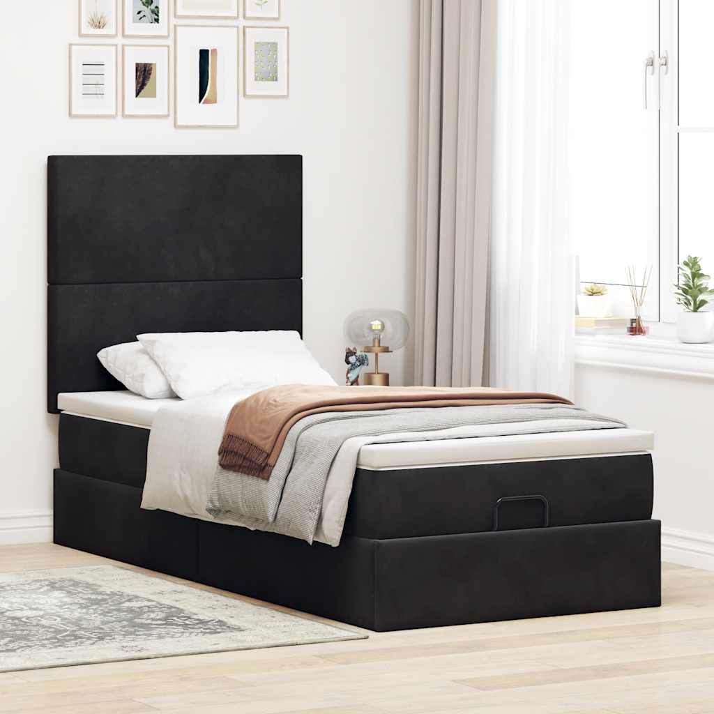 Ottoman bed met matrassen en LED's 100x200cm fluweel zwart is nu te koop bij PeponiXL, paradijselijk wonen!
