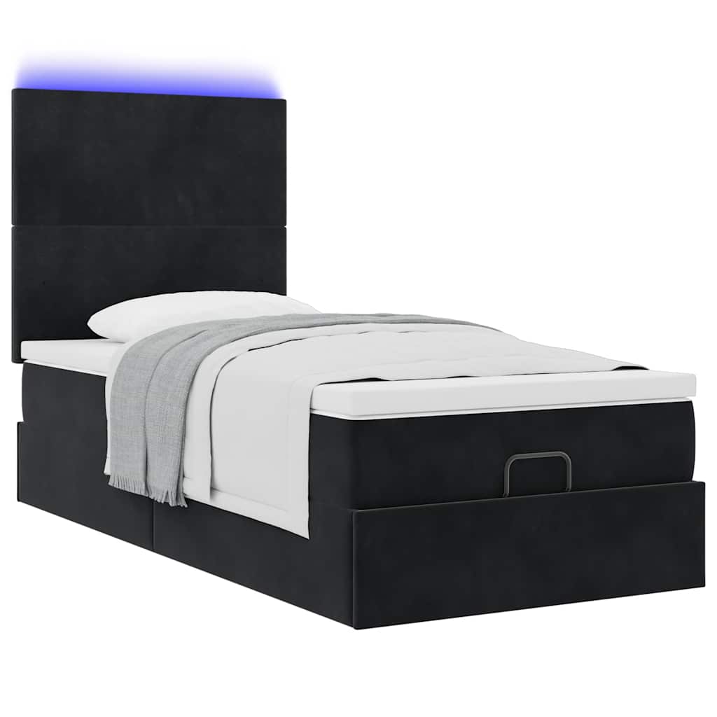Ottoman bed met matrassen en LED's 100x200cm fluweel zwart is nu te koop bij PeponiXL, paradijselijk wonen!