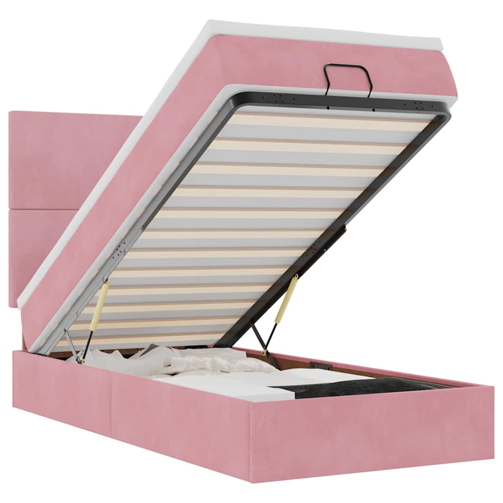 Ottoman bed met matrassen en LED's 100x200cm fluweel roze is nu te koop bij PeponiXL, paradijselijk wonen!