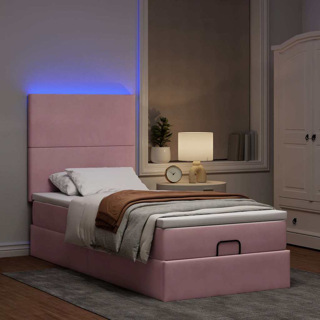 Ottoman bed met matrassen en LED's 100x200cm fluweel roze is nu te koop bij PeponiXL, paradijselijk wonen!