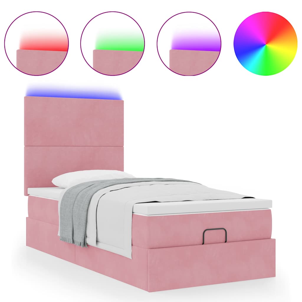 Ottoman bed met matrassen en LED's 100x200cm fluweel roze is nu te koop bij PeponiXL, paradijselijk wonen!