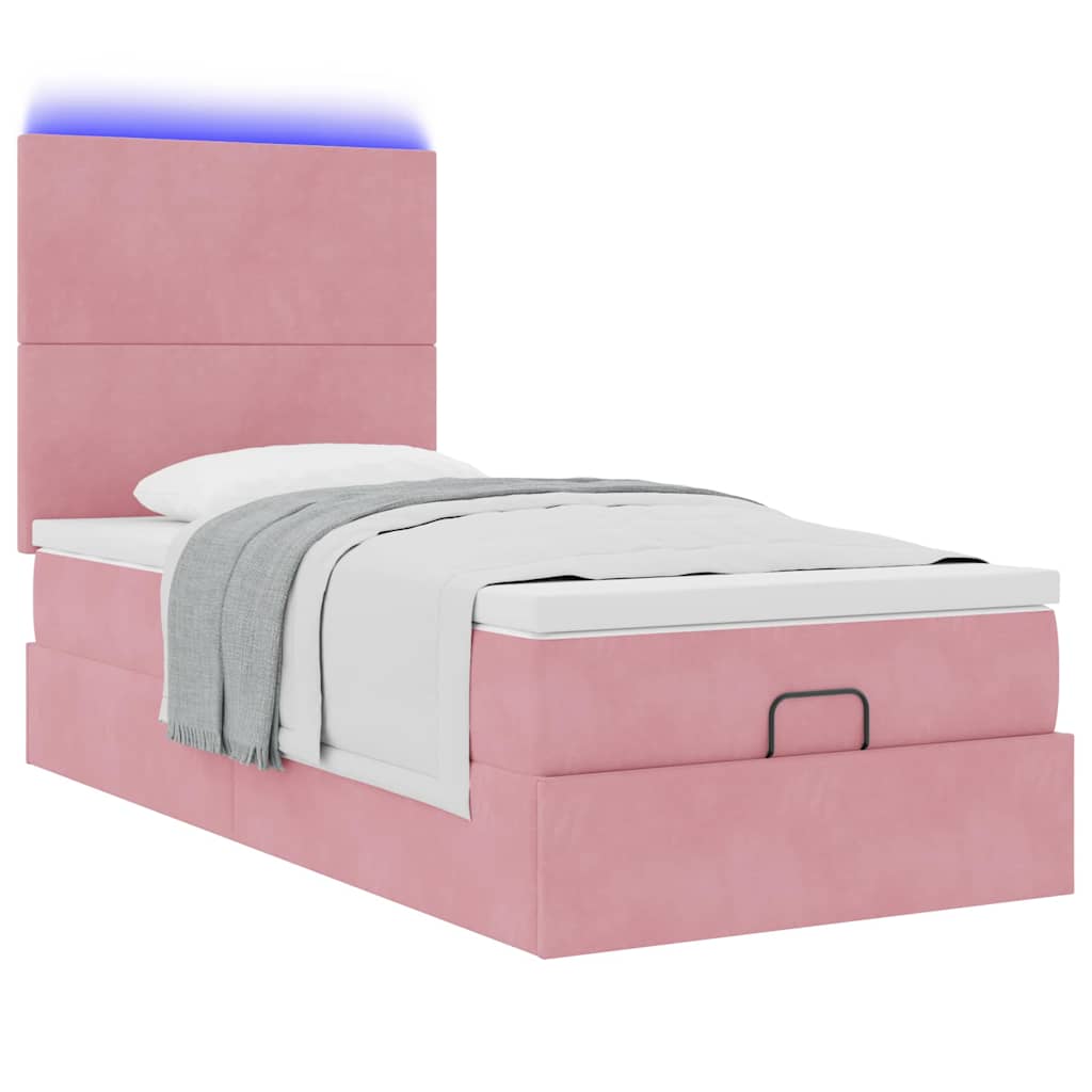 Ottoman bed met matrassen en LED's 100x200cm fluweel roze is nu te koop bij PeponiXL, paradijselijk wonen!