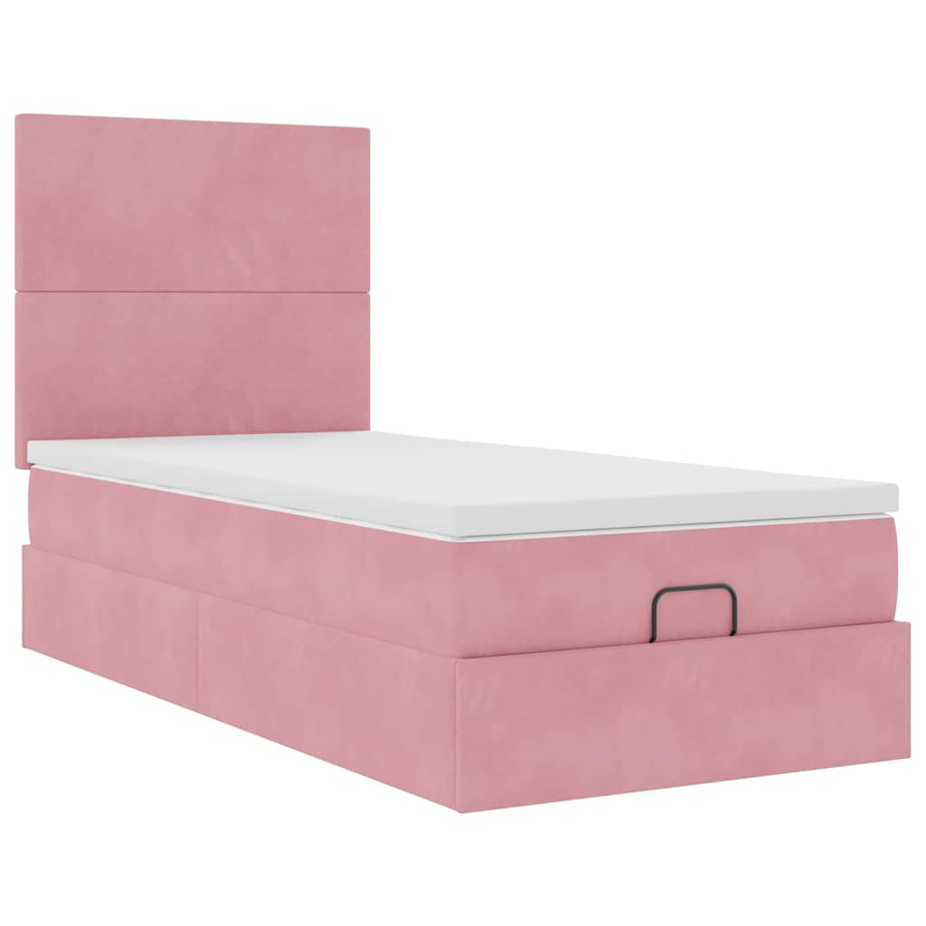 Ottoman bed met matrassen en LED's 100x200cm fluweel roze is nu te koop bij PeponiXL, paradijselijk wonen!