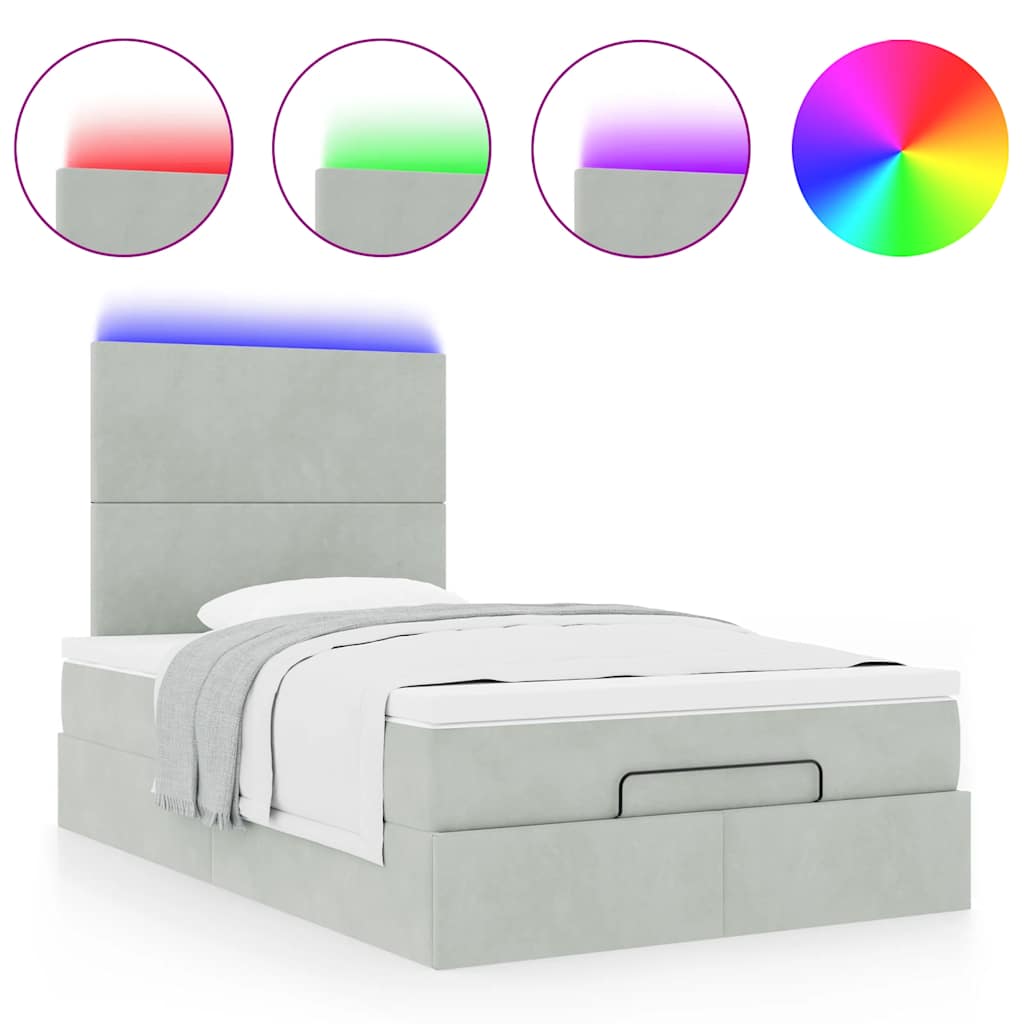 Ottoman bed met matrassen en LED's 120x190cm fluweel lichtgrijs is nu te koop bij PeponiXL, paradijselijk wonen!