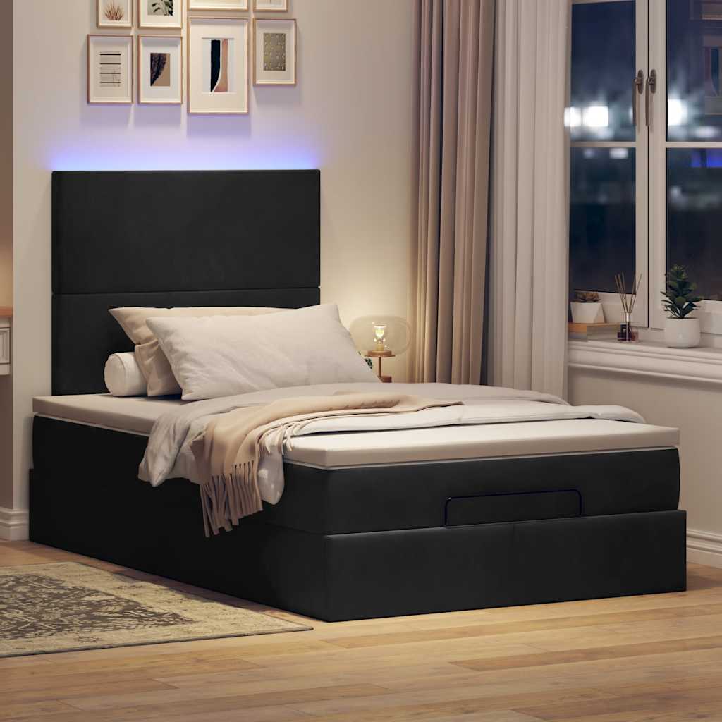 Ottoman bed met matrassen en LED's 120x190cm fluweel zwart is nu te koop bij PeponiXL, paradijselijk wonen!