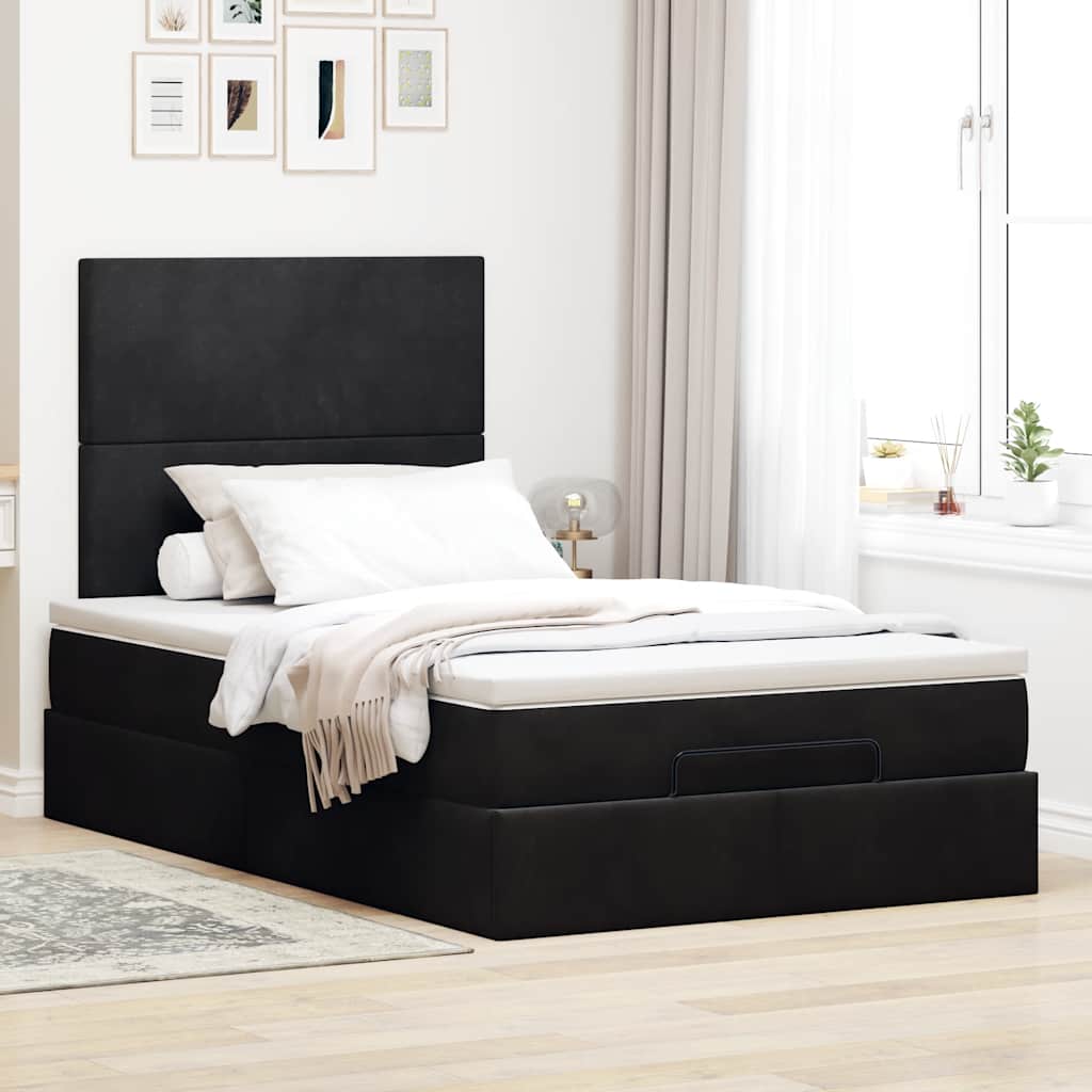 Ottoman bed met matrassen en LED's 120x190cm fluweel zwart is nu te koop bij PeponiXL, paradijselijk wonen!