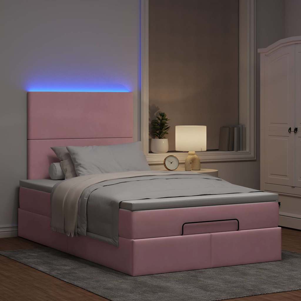 Ottoman bed met matrassen en LED's 120x190cm fluweel roze is nu te koop bij PeponiXL, paradijselijk wonen!