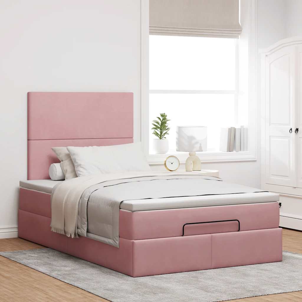 Ottoman bed met matrassen en LED's 120x190cm fluweel roze is nu te koop bij PeponiXL, paradijselijk wonen!