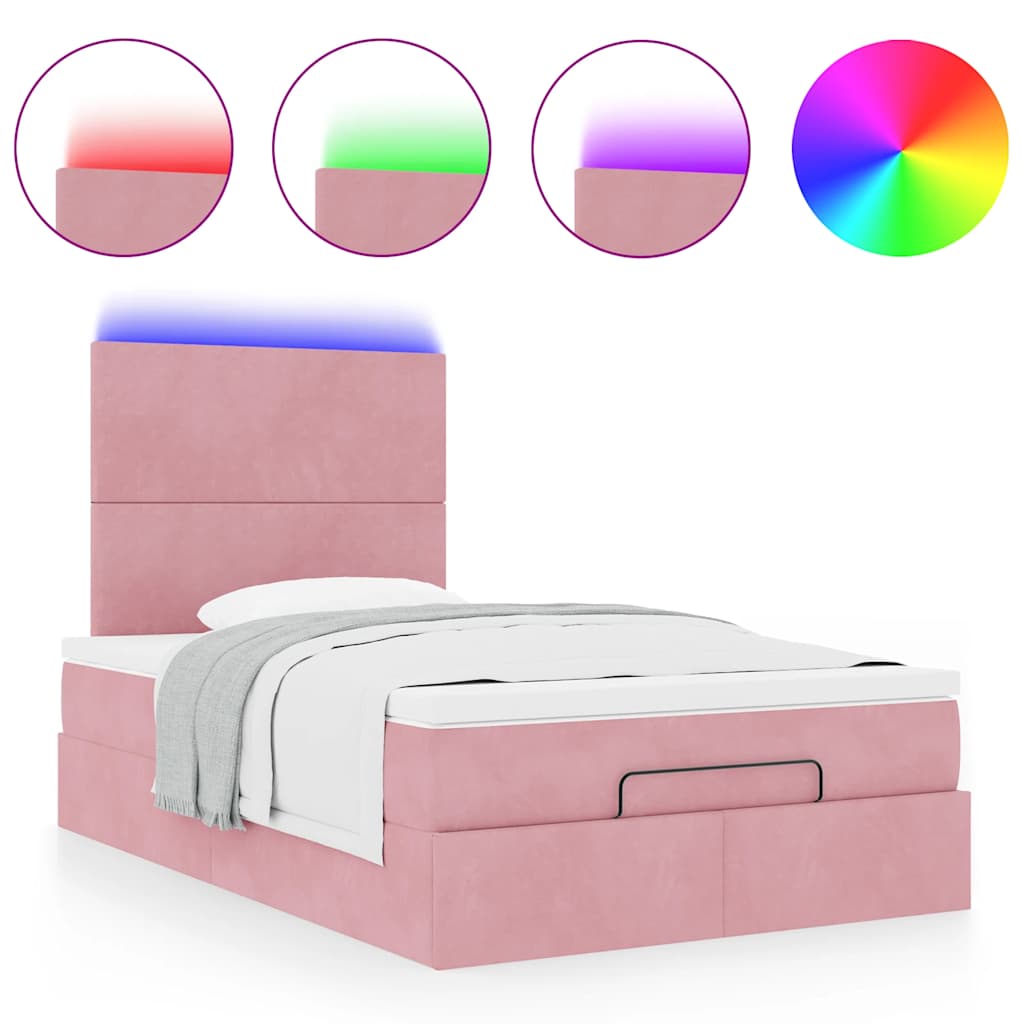 Ottoman bed met matrassen en LED's 120x190cm fluweel roze is nu te koop bij PeponiXL, paradijselijk wonen!
