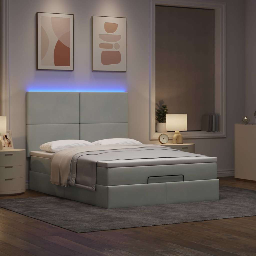 Ottoman bed met matrassen en LED's 140x190cm fluweel lichtgrijs is nu te koop bij PeponiXL, paradijselijk wonen!