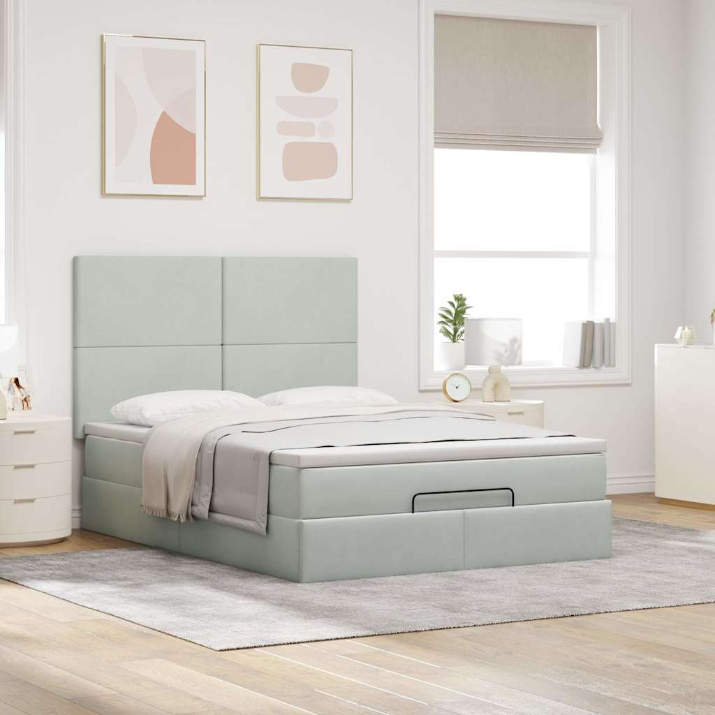 Ottoman bed met matrassen en LED's 140x190cm fluweel lichtgrijs is nu te koop bij PeponiXL, paradijselijk wonen!