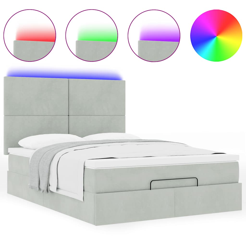 Ottoman bed met matrassen en LED's 140x190cm fluweel lichtgrijs is nu te koop bij PeponiXL, paradijselijk wonen!