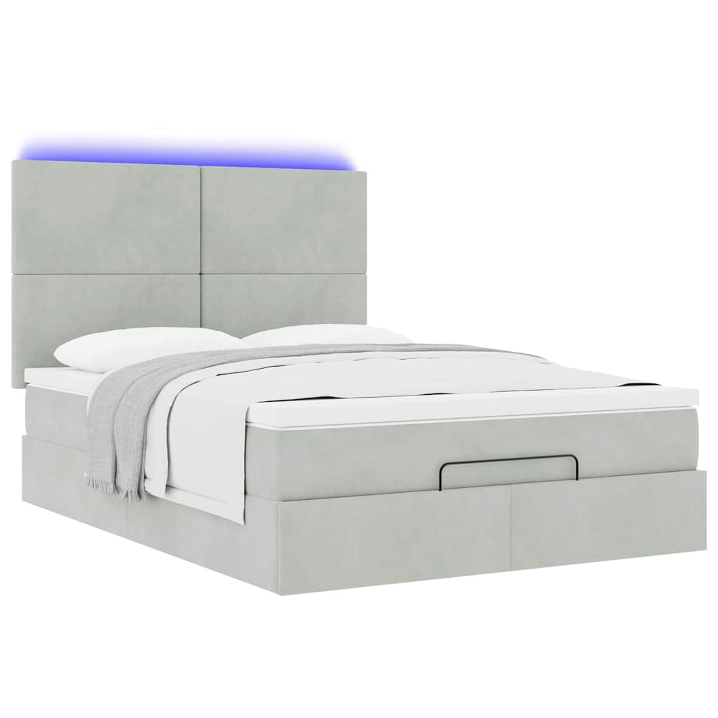 Ottoman bed met matrassen en LED's 140x190cm fluweel lichtgrijs is nu te koop bij PeponiXL, paradijselijk wonen!
