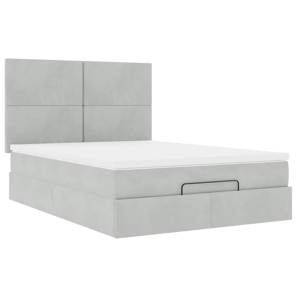 Ottoman bed met matrassen en LED's 140x190cm fluweel lichtgrijs is nu te koop bij PeponiXL, paradijselijk wonen!